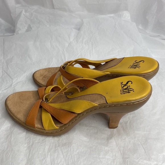 Sofft size 10N orange and yellow leather slip on sandals 4” heel great condition - Picture 5 of 10